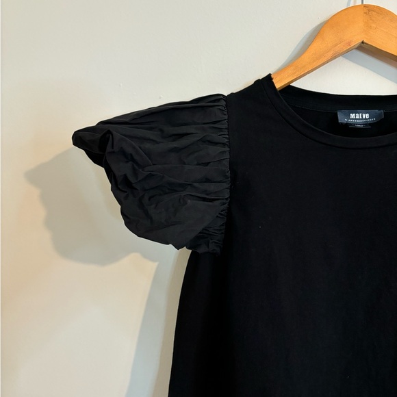 Maeve Anthropologie black ruffled sleeved t-shirt - Picture 5 of 5